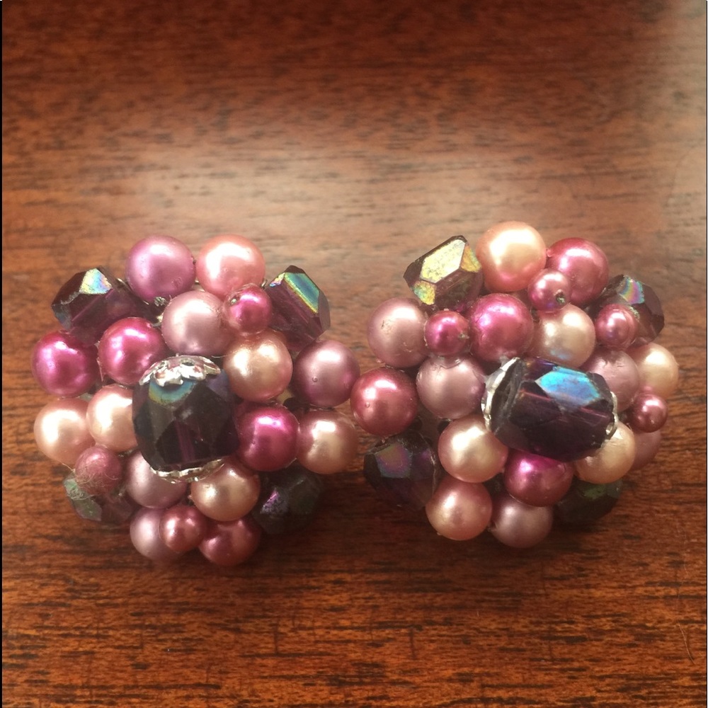 Vintage Japan Clip Beaded Earrings